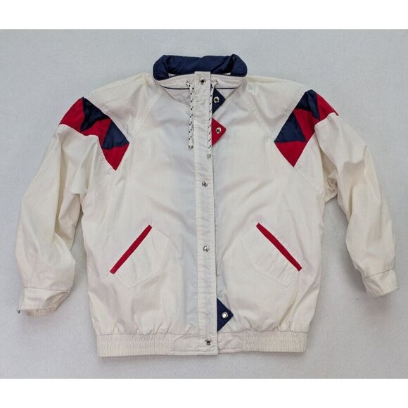 Vintage 90s Women's Jacket Impressions By Izzi Size XL White Blue Red - Picture 1 of 16